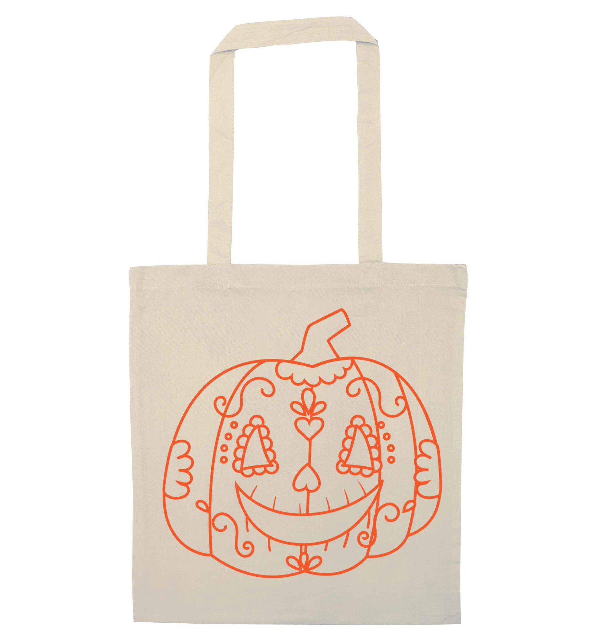 Pumpkin sugar skull natural tote bag