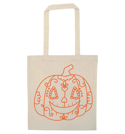 Pumpkin sugar skull natural tote bag