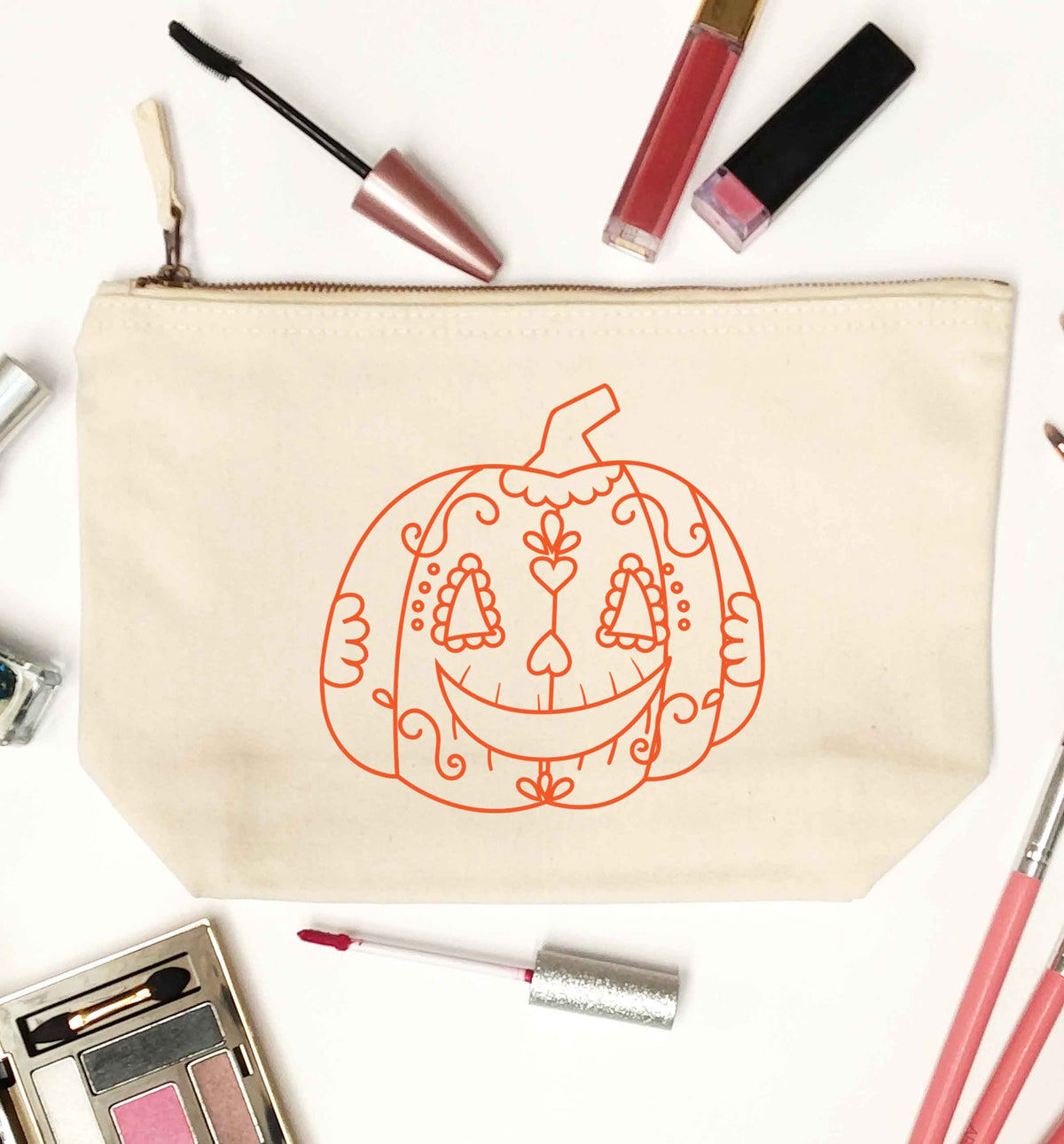 Pumpkin sugar skull natural makeup bag