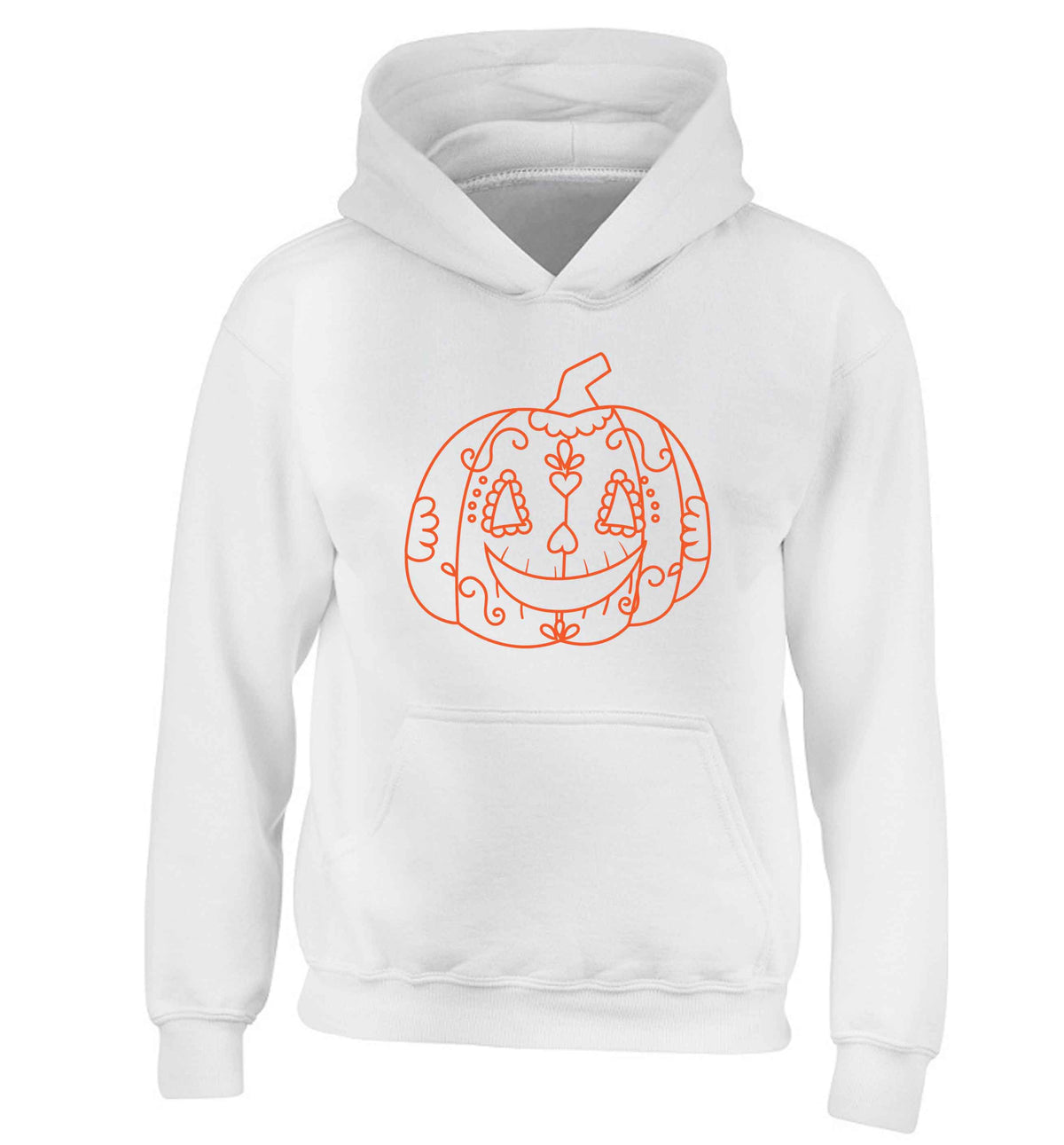Pumpkin sugar skull children's white hoodie 12-13 Years