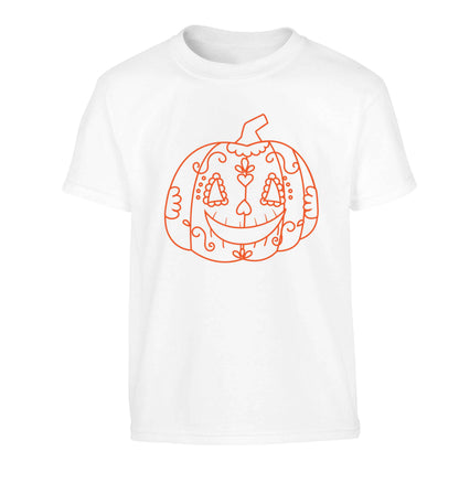 Pumpkin sugar skull Children's white Tshirt 12-13 Years