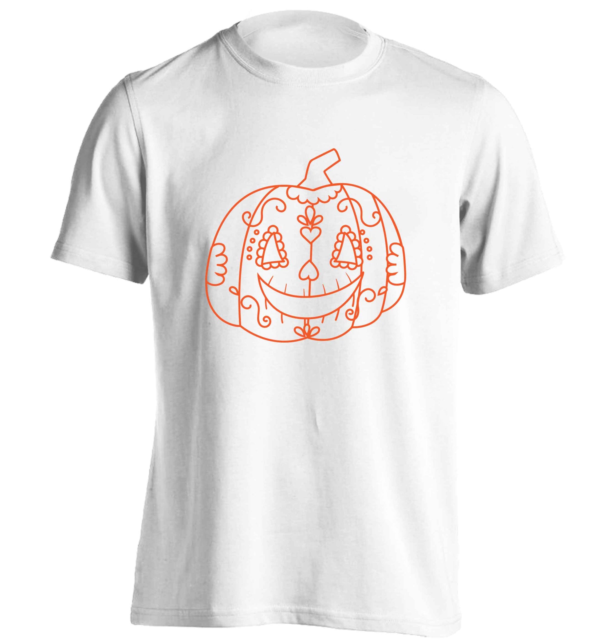 Pumpkin sugar skull adults unisex white Tshirt 2XL