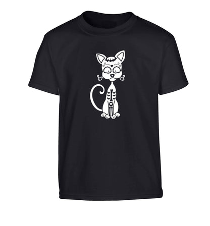 Cat sugar skull Children's black Tshirt 12-13 Years