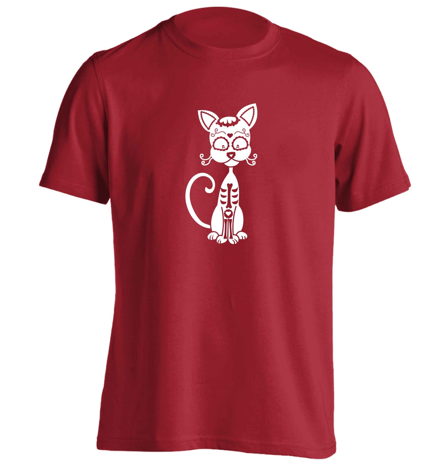 Cat sugar skull adults unisex red Tshirt 2XL