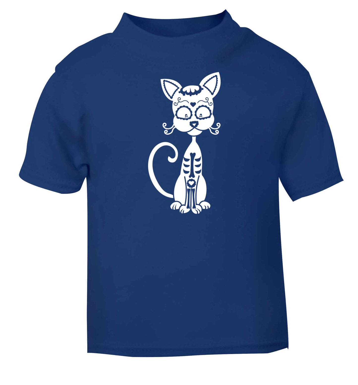 Cat sugar skull blue baby toddler Tshirt 2 Years