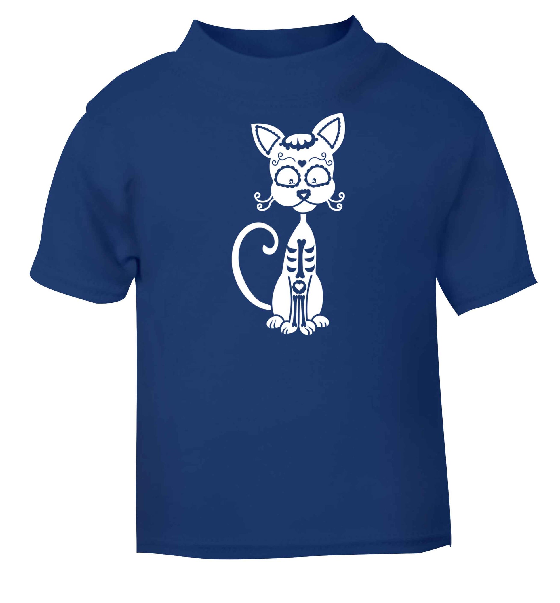 Cat sugar skull blue baby toddler Tshirt 2 Years