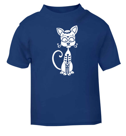 Cat sugar skull blue baby toddler Tshirt 2 Years
