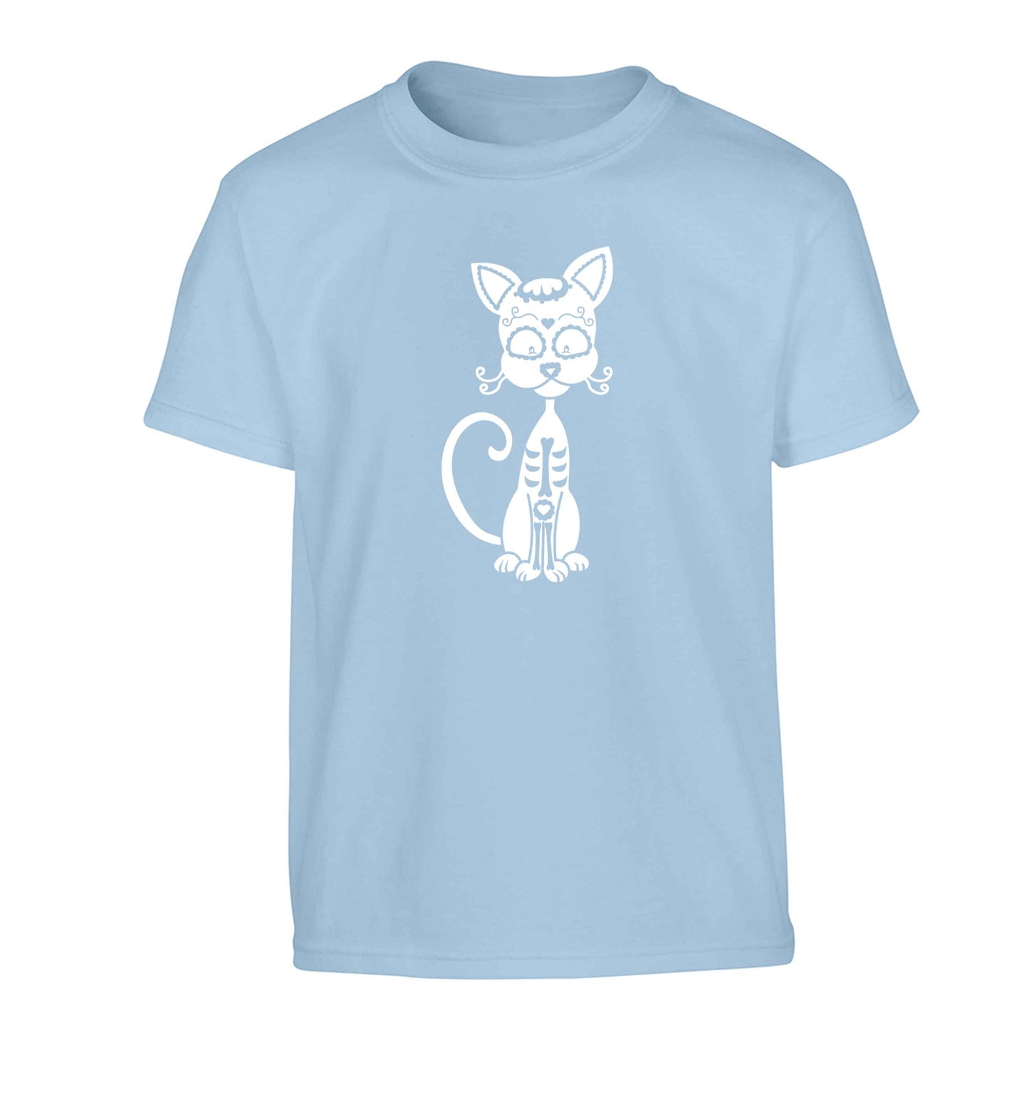 Cat sugar skull Children's light blue Tshirt 12-13 Years