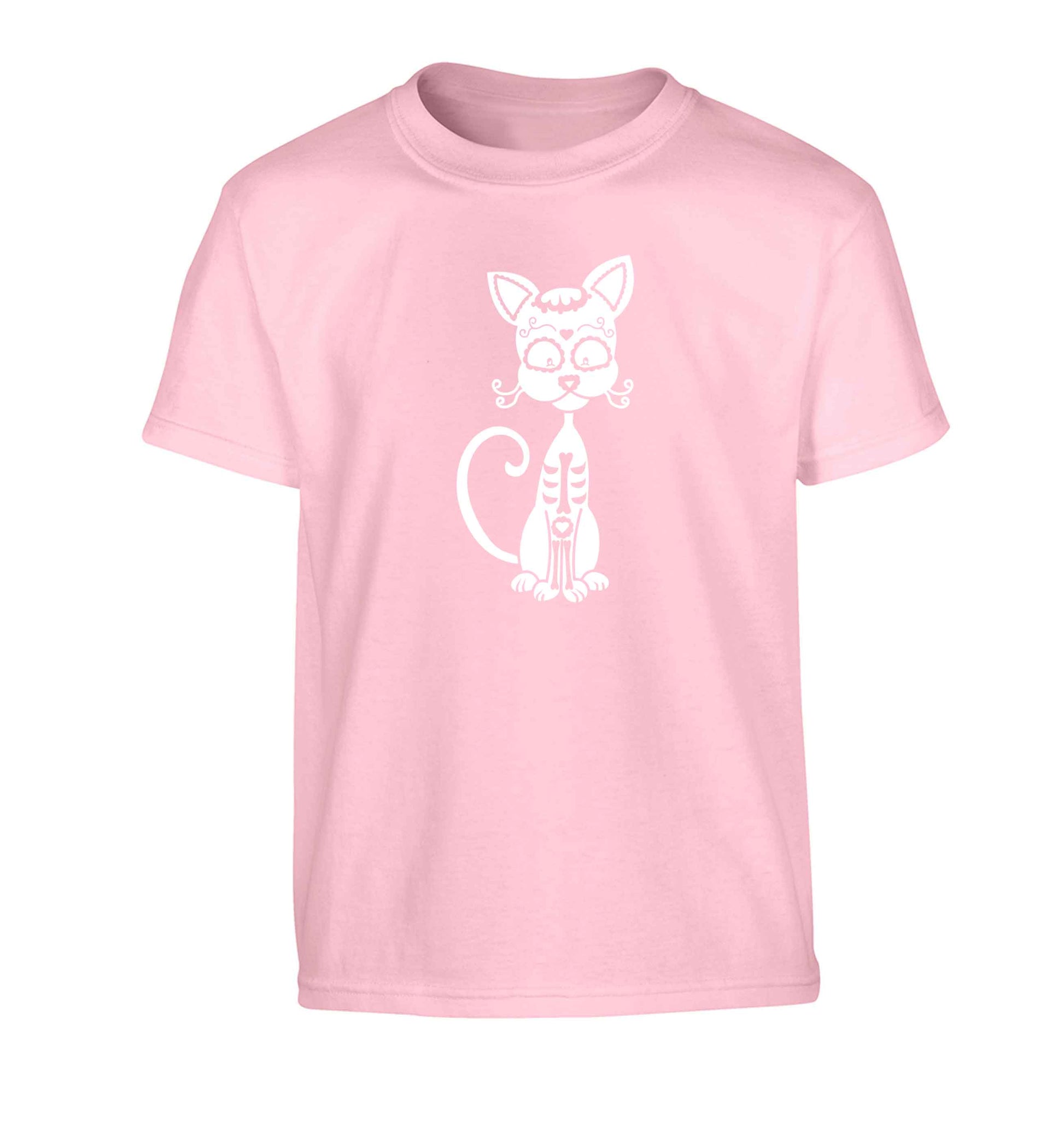 Cat sugar skull Children's light pink Tshirt 12-13 Years