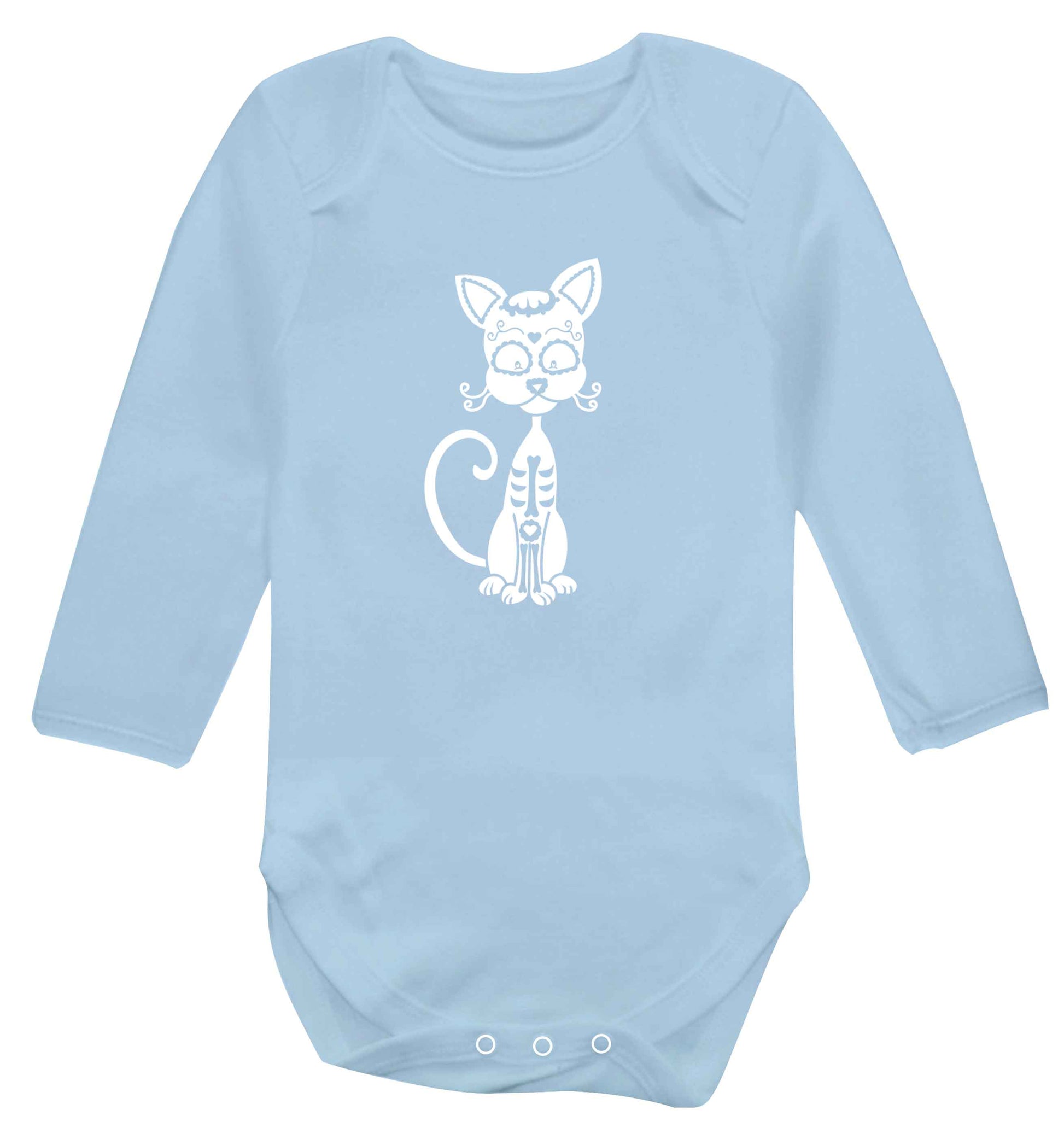 Cat sugar skull baby vest long sleeved pale blue 6-12 months