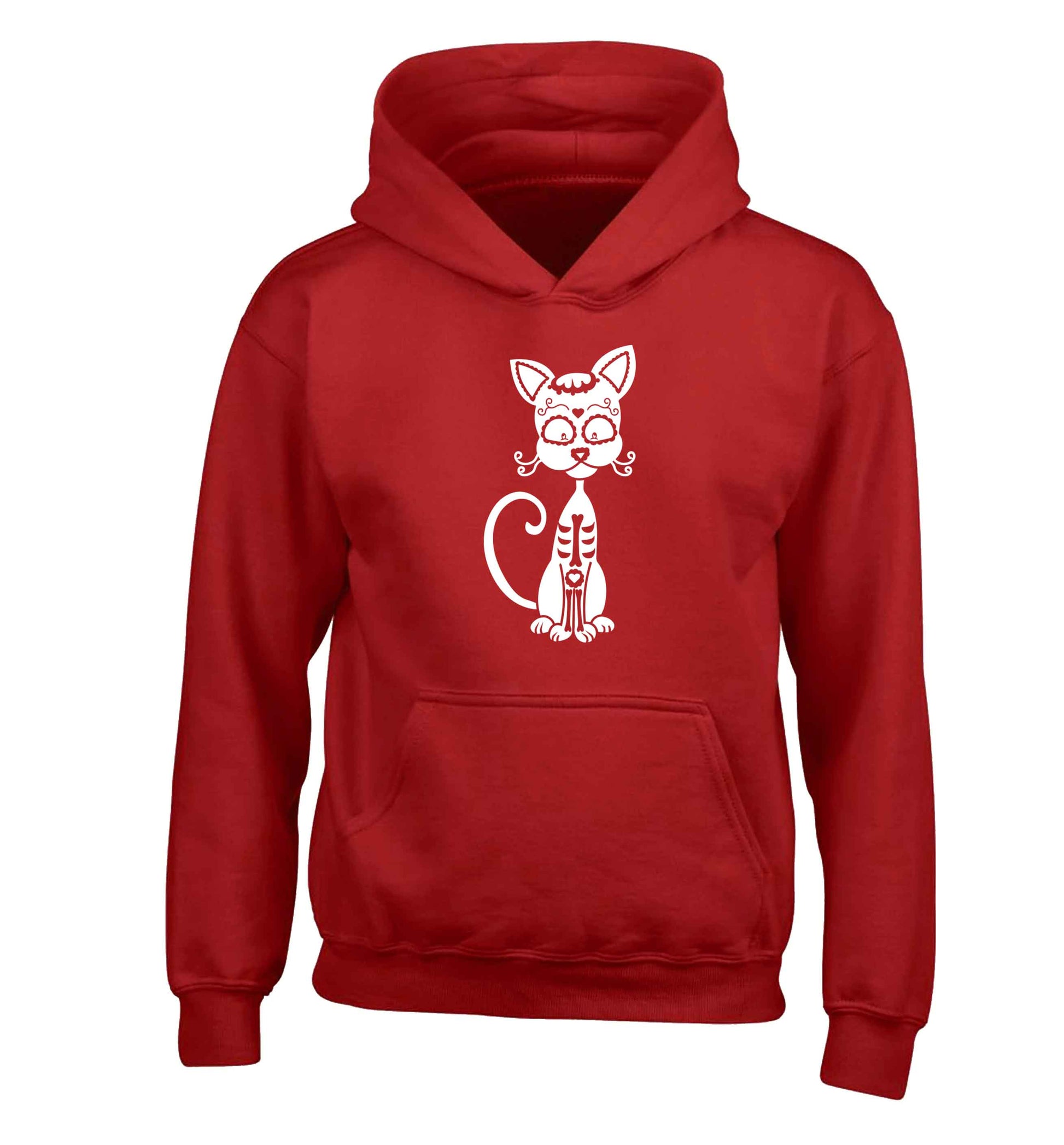 Cat sugar skull children's red hoodie 12-13 Years