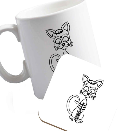 10 oz Favourite Type Pan Pancake ceramic mug and coaster set right handed
