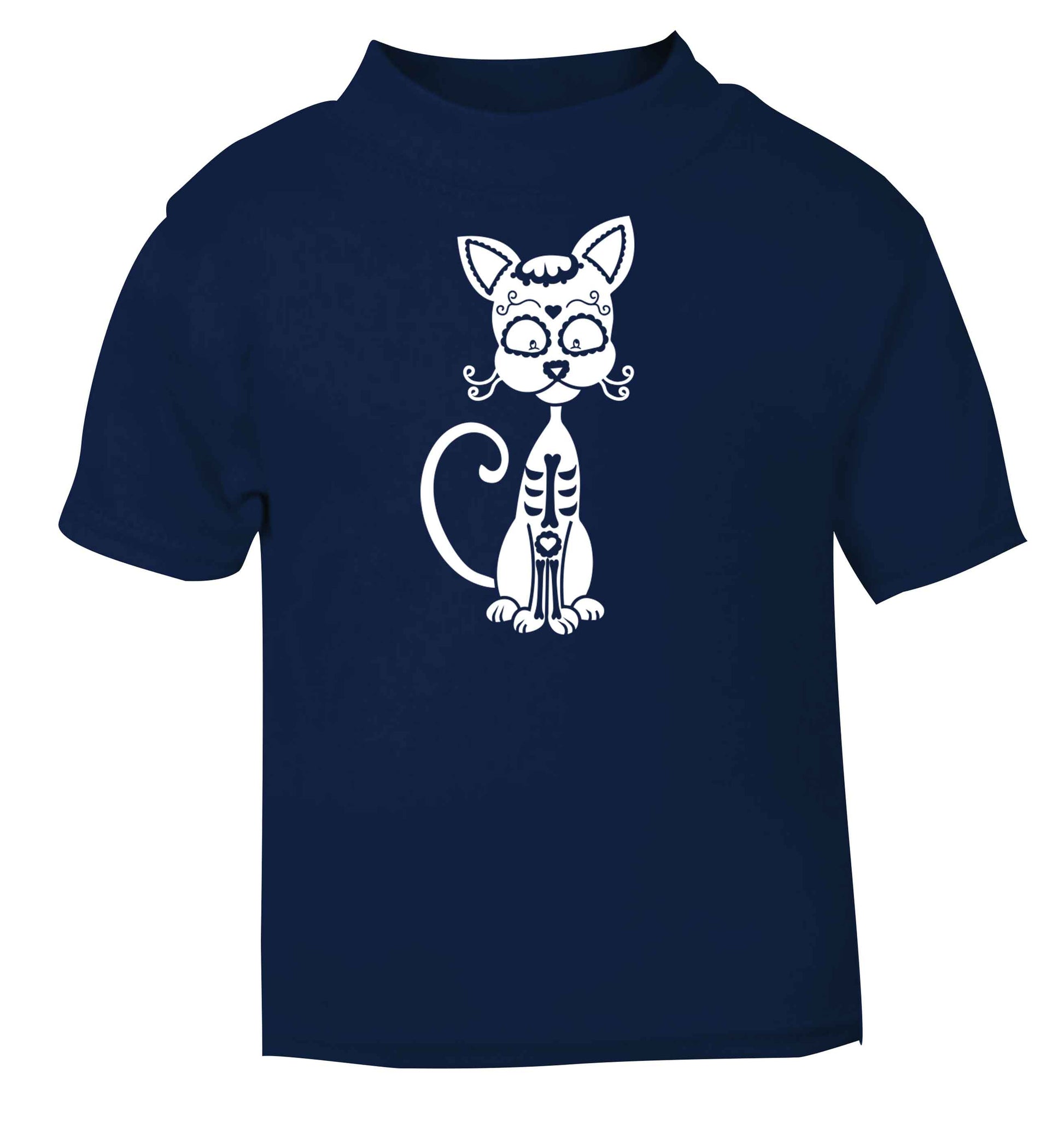 Cat sugar skull navy baby toddler Tshirt 2 Years