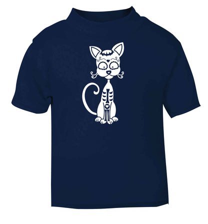 Cat sugar skull navy baby toddler Tshirt 2 Years