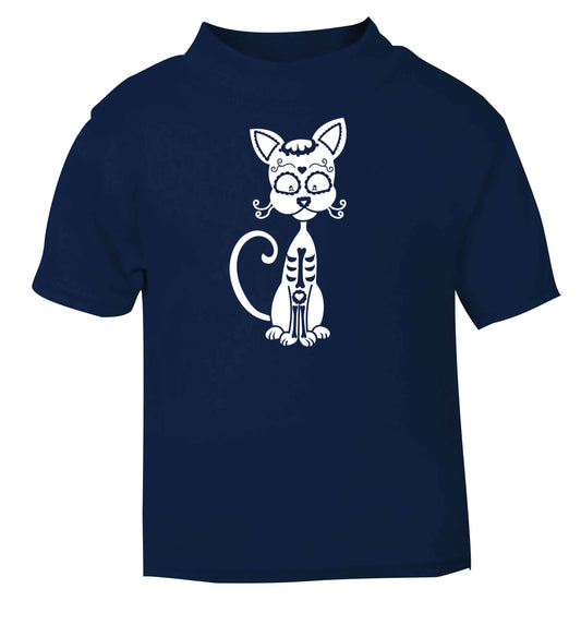 Cat sugar skull navy baby toddler Tshirt 2 Years