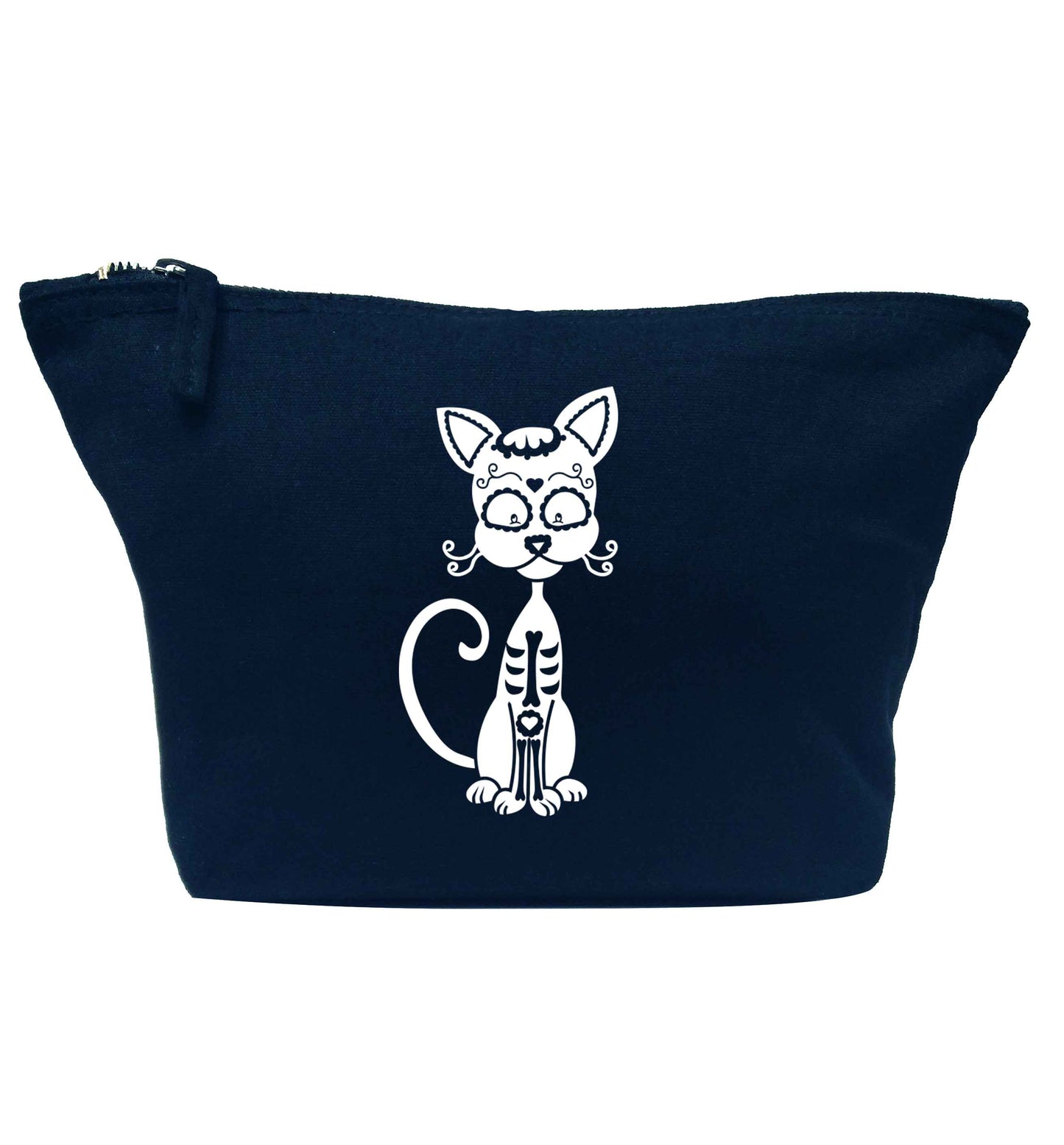 Cat sugar skull navy makeup bag