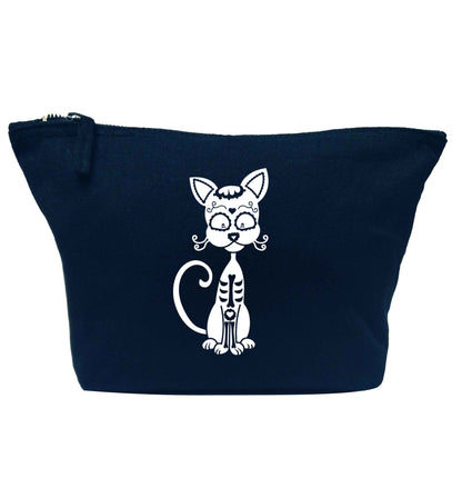 Cat sugar skull navy makeup bag