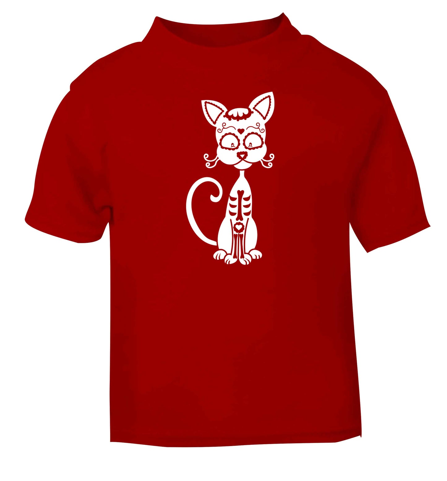 Cat sugar skull red baby toddler Tshirt 2 Years