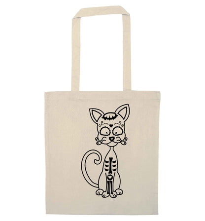 Cat sugar skull natural tote bag