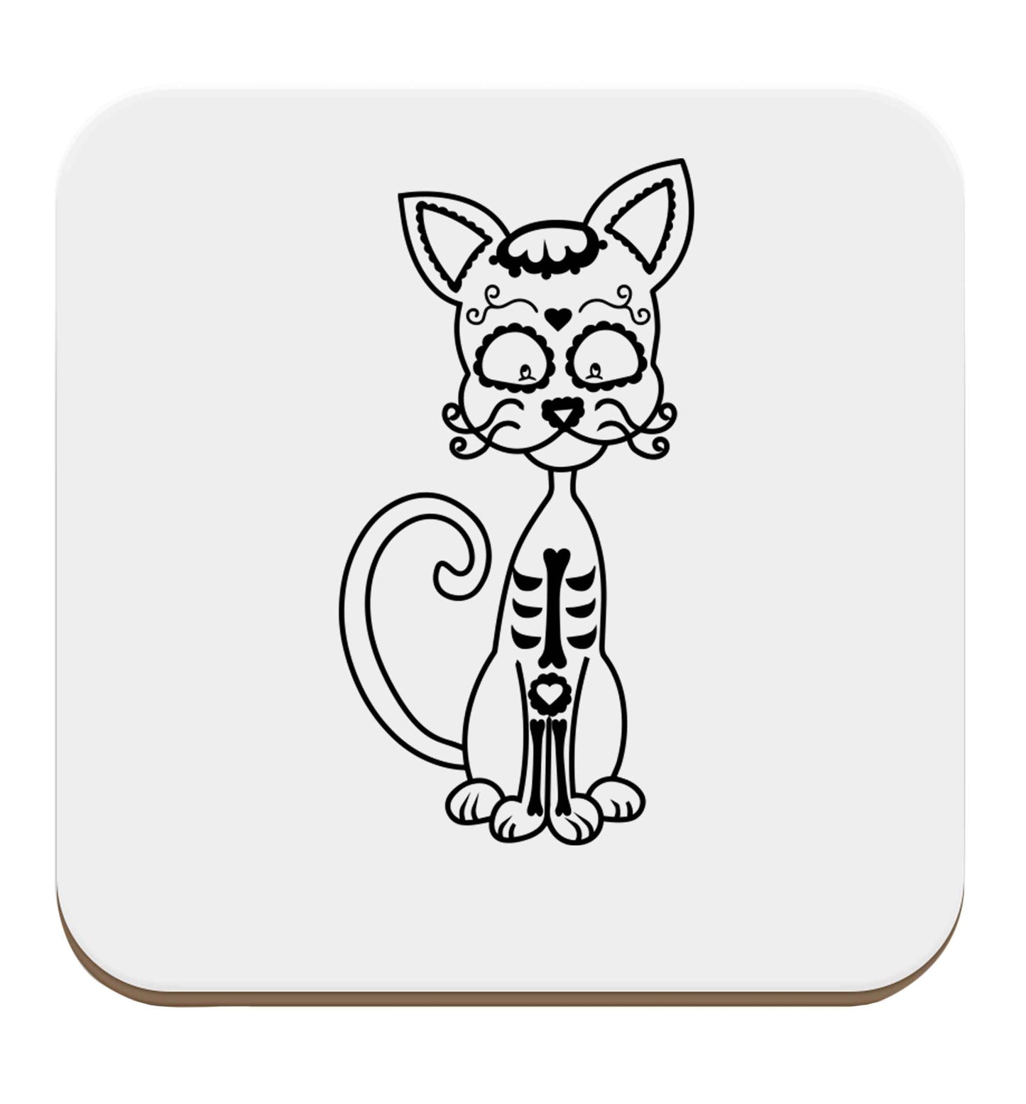 Cat sugar skull set of four coasters
