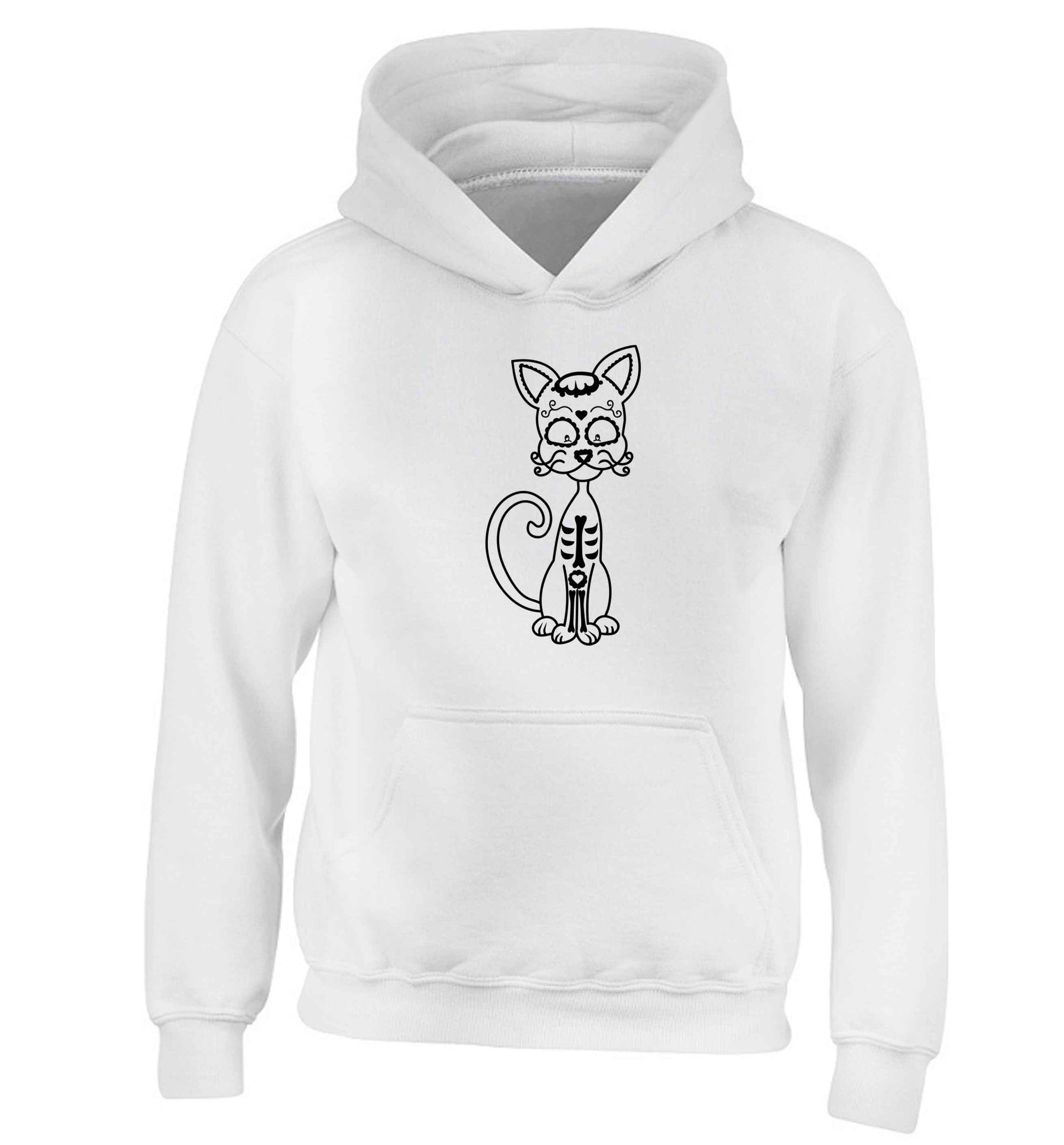 Cat sugar skull children's white hoodie 12-13 Years