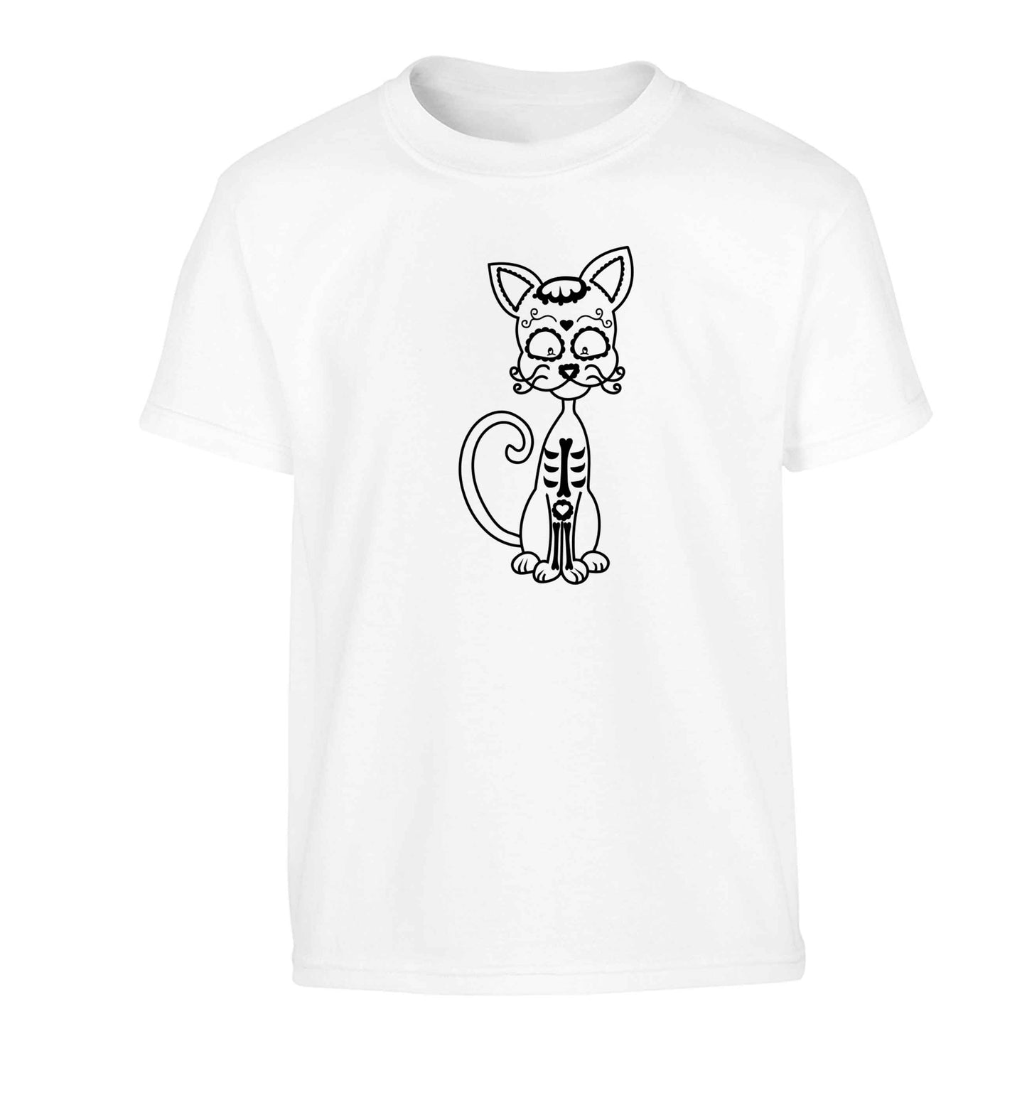 Cat sugar skull Children's white Tshirt 12-13 Years