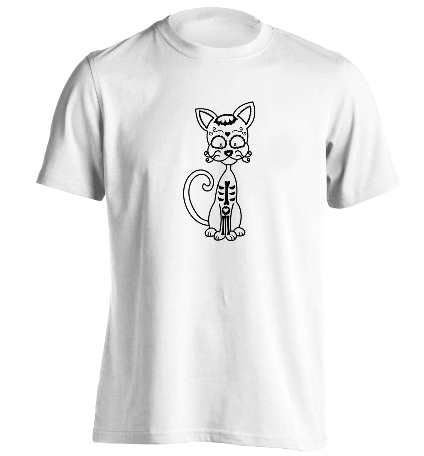 Cat sugar skull adults unisex white Tshirt 2XL