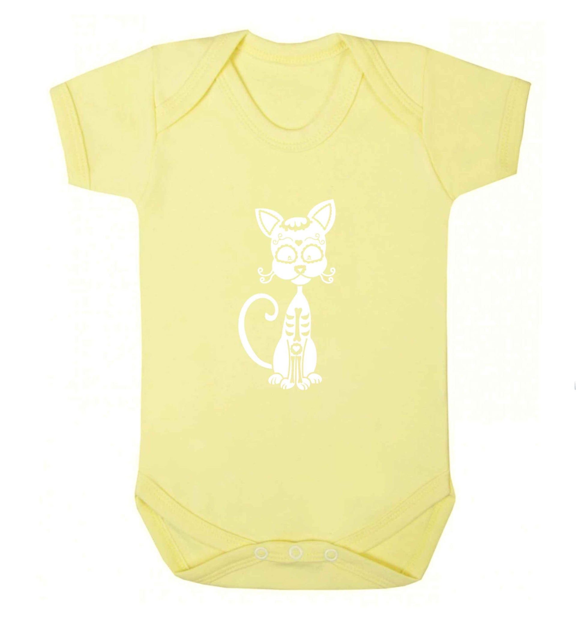 Cat sugar skull baby vest pale yellow 18-24 months