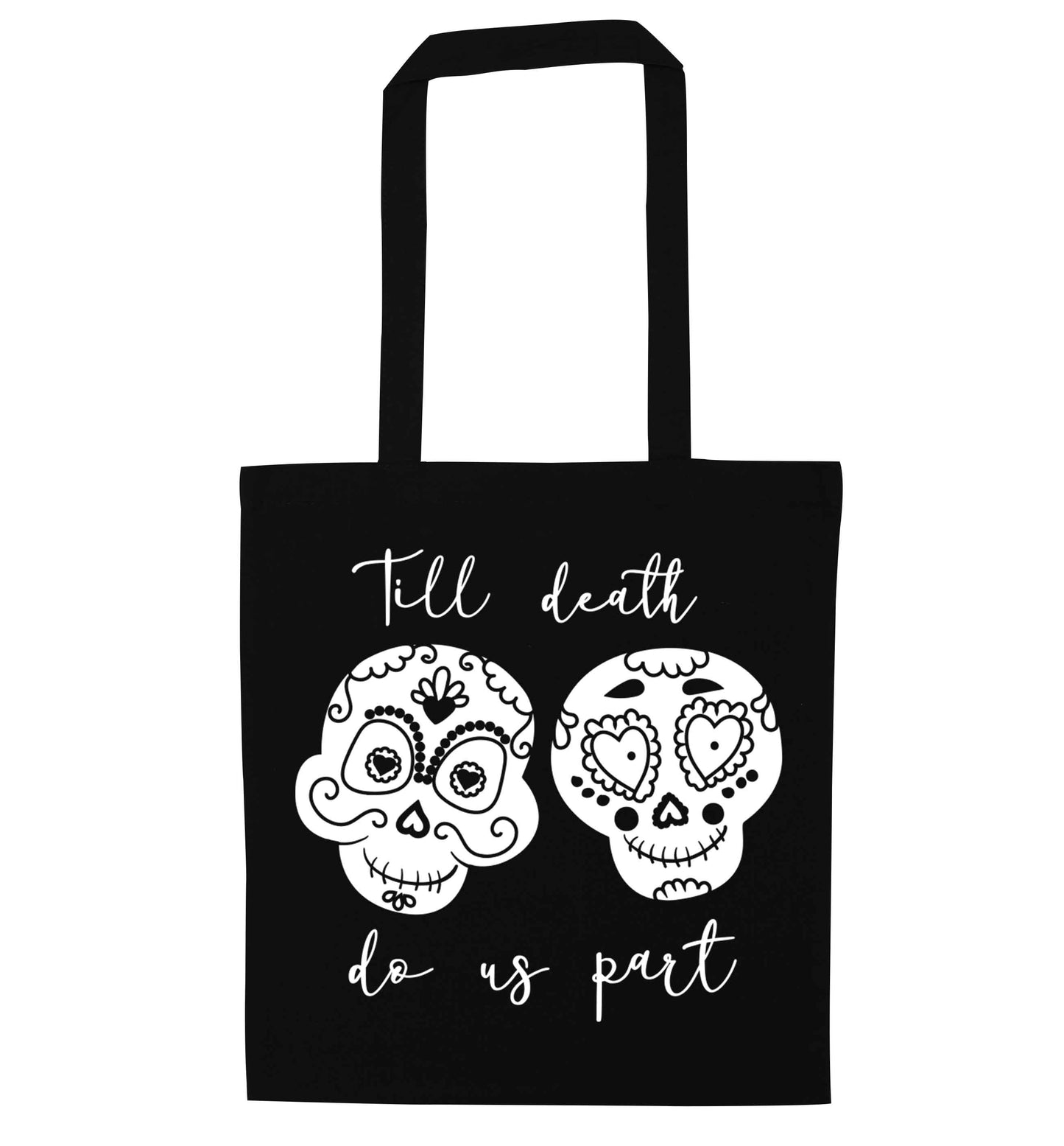 Till death do us part sugar skulls black tote bag