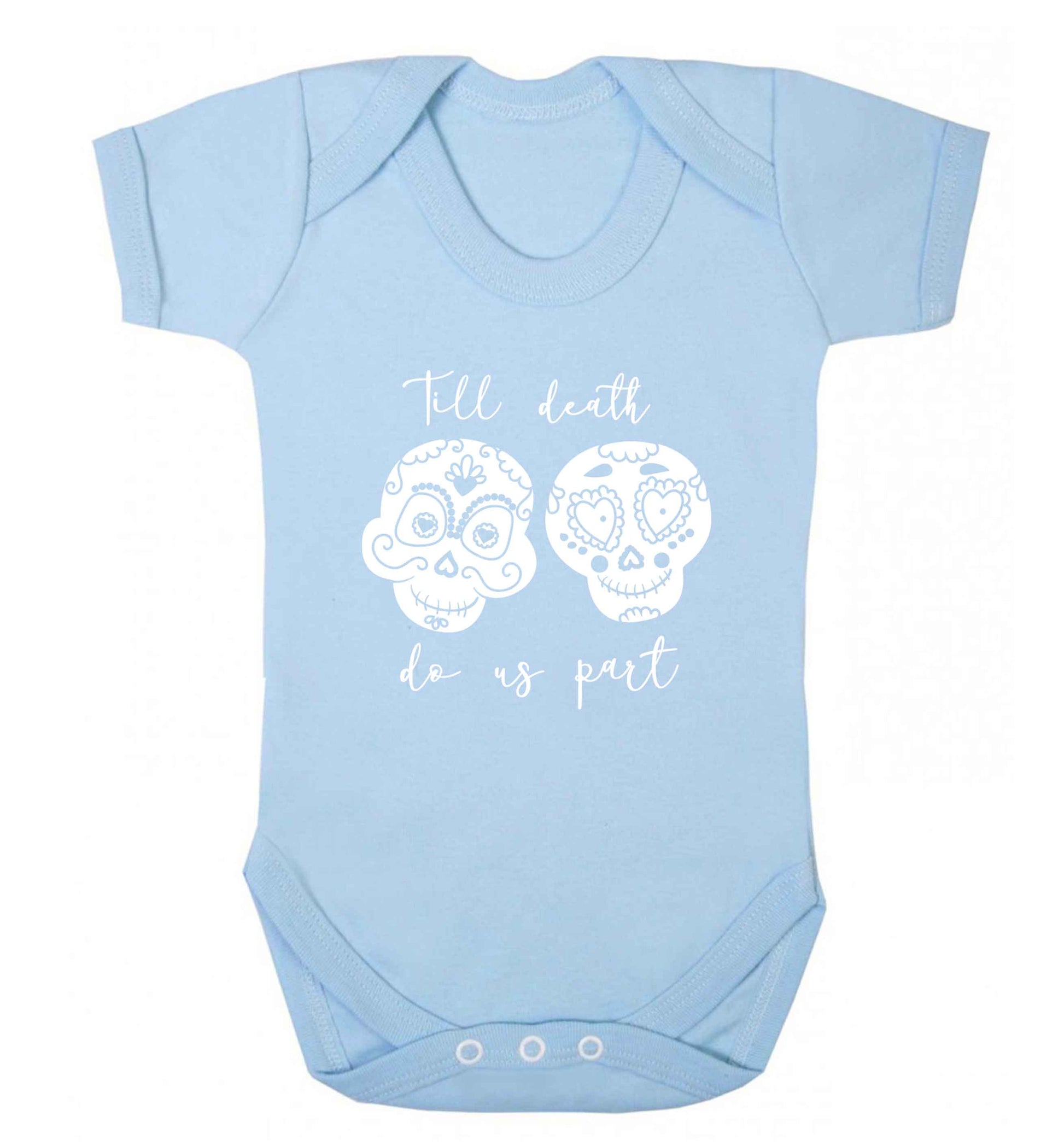 Till death do us part sugar skulls baby vest pale blue 18-24 months