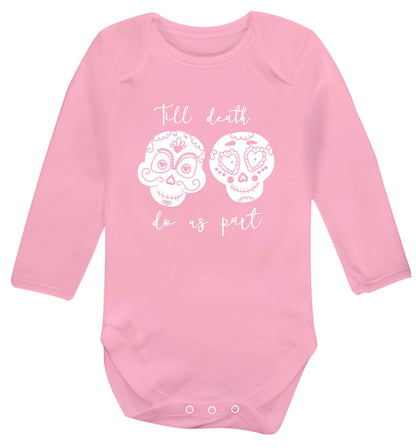 Till death do us part sugar skulls baby vest long sleeved pale pink 6-12 months