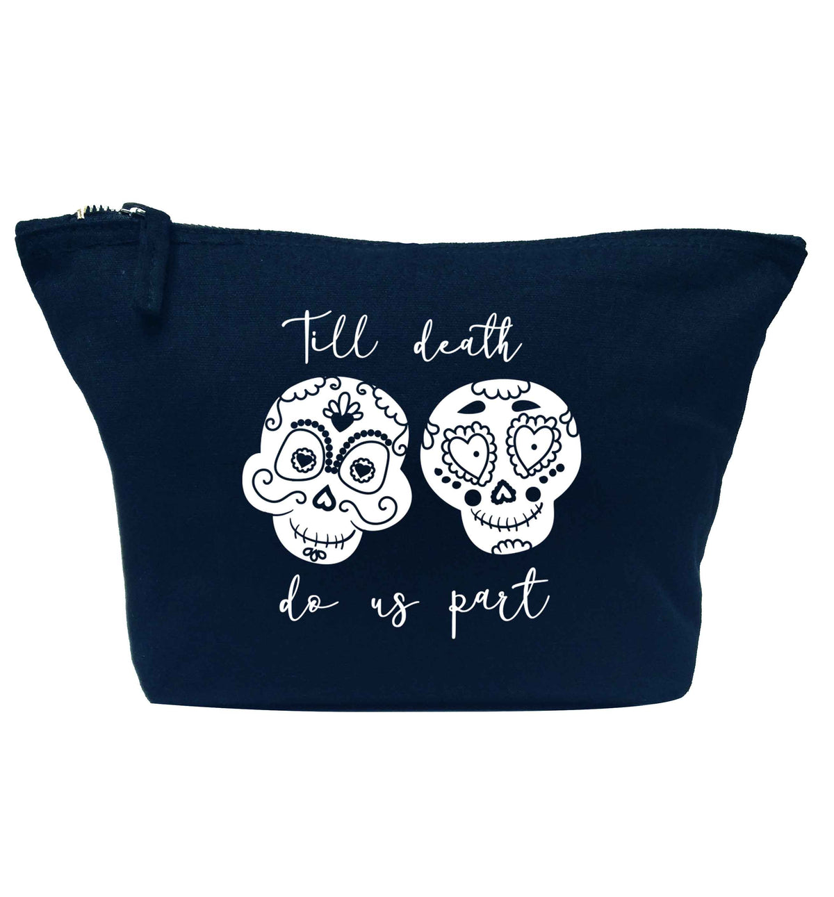 Till death do us part sugar skulls navy makeup bag