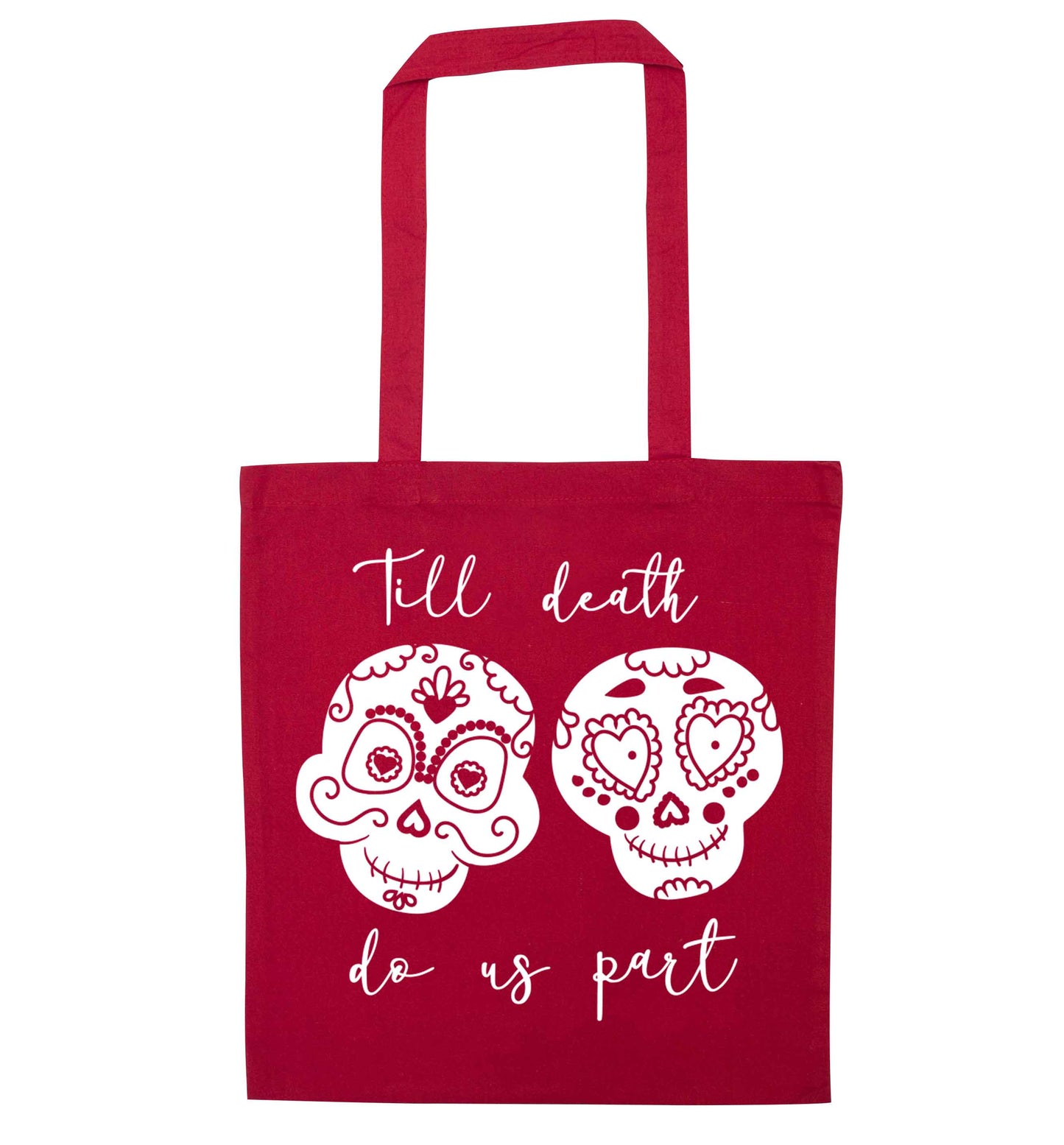 Till death do us part sugar skulls red tote bag