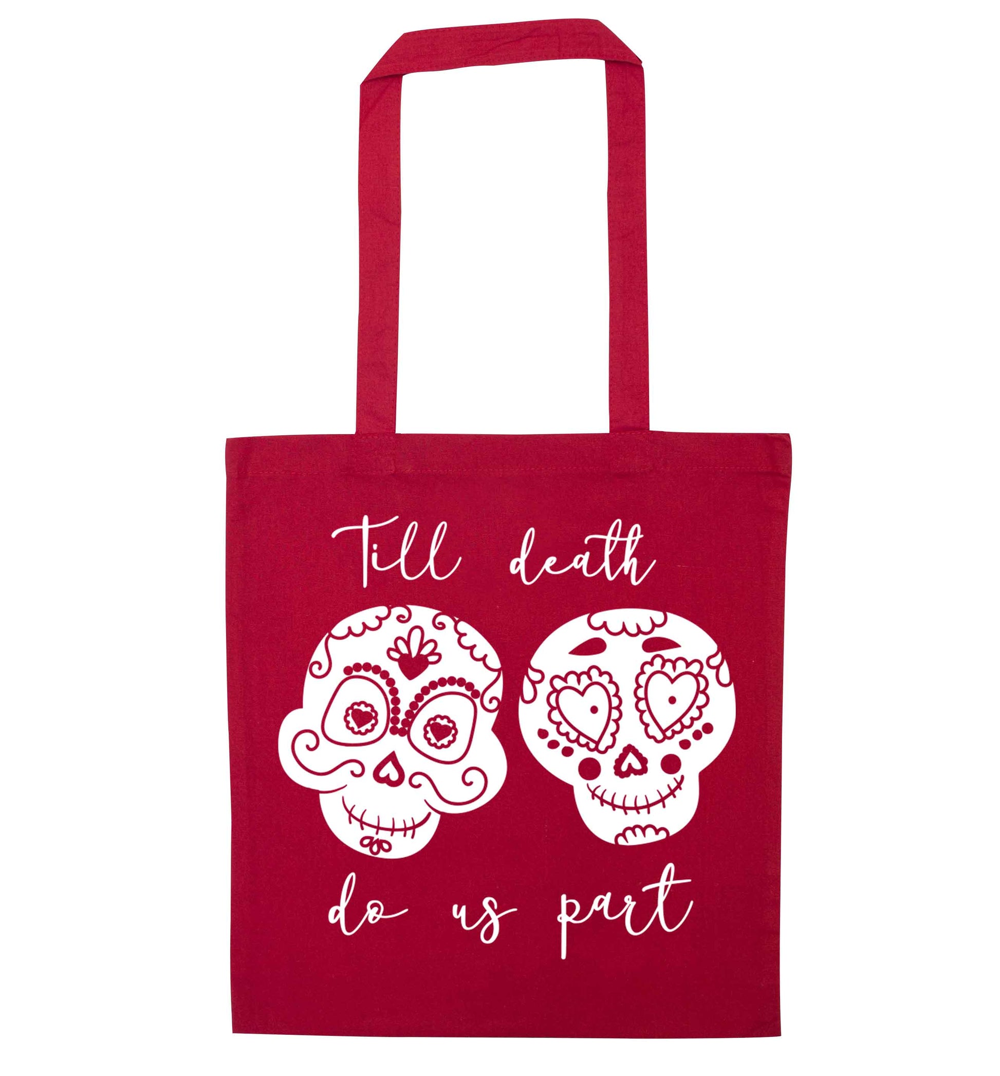Till death do us part sugar skulls red tote bag