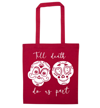 Till death do us part sugar skulls red tote bag