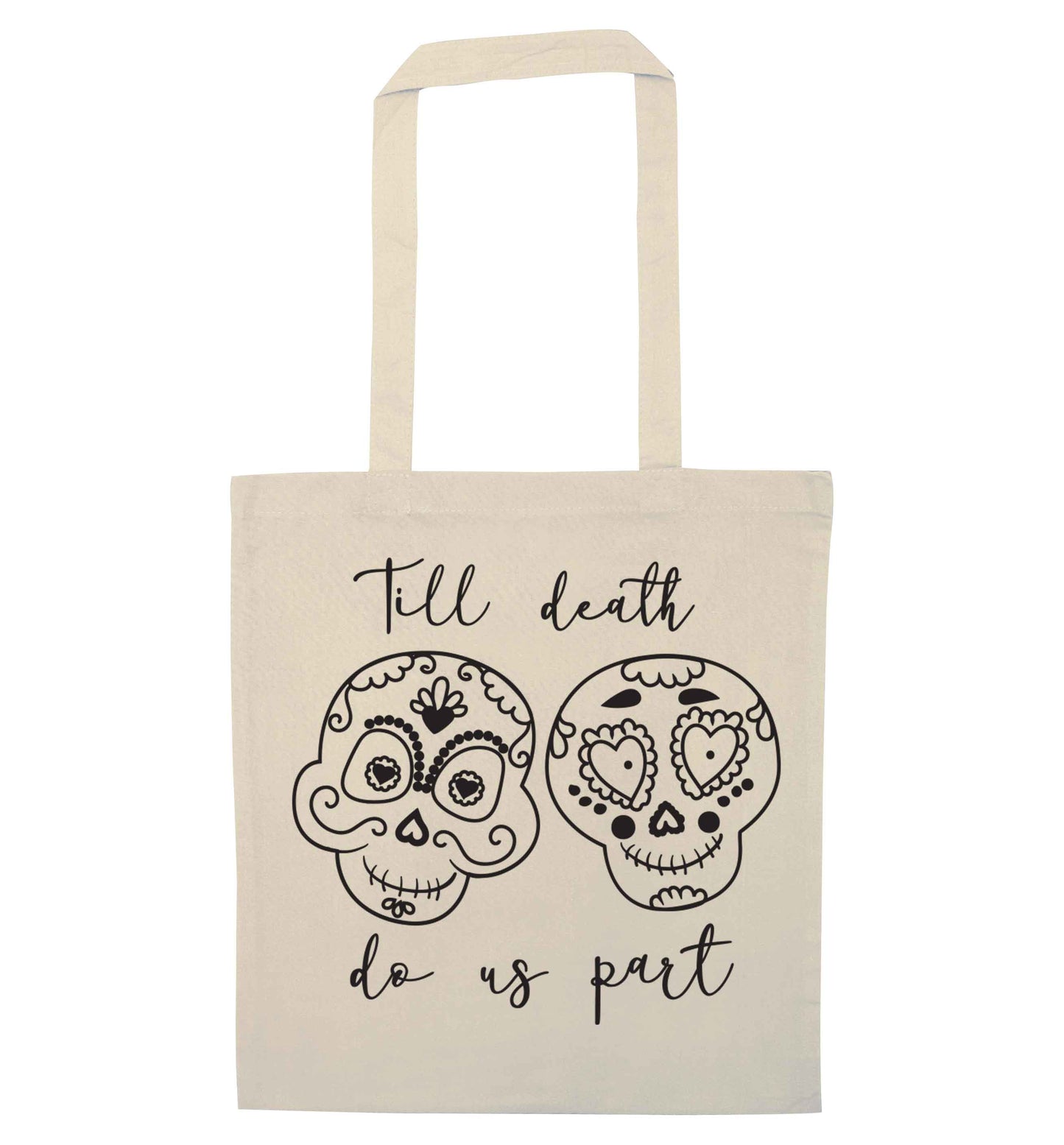 Till death do us part sugar skulls natural tote bag