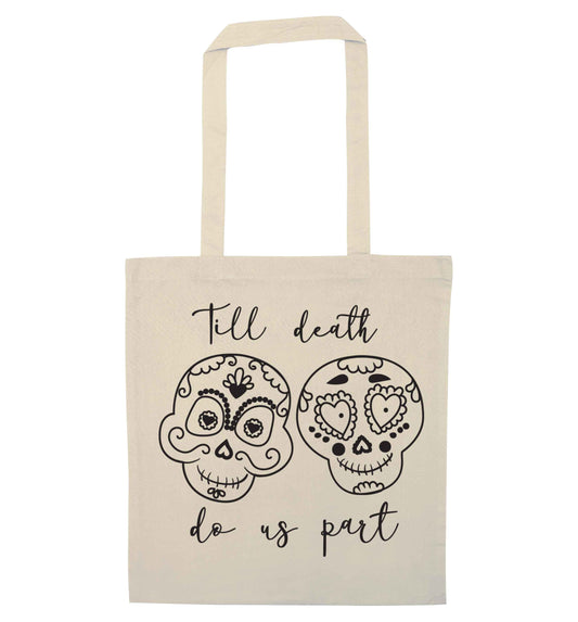 Till death do us part sugar skulls natural tote bag