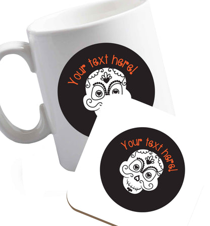 10 oz Favourite Type Pan Pancake ceramic mug and coaster set right handed