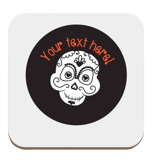 Male sugar skull - your text here set of four coasters