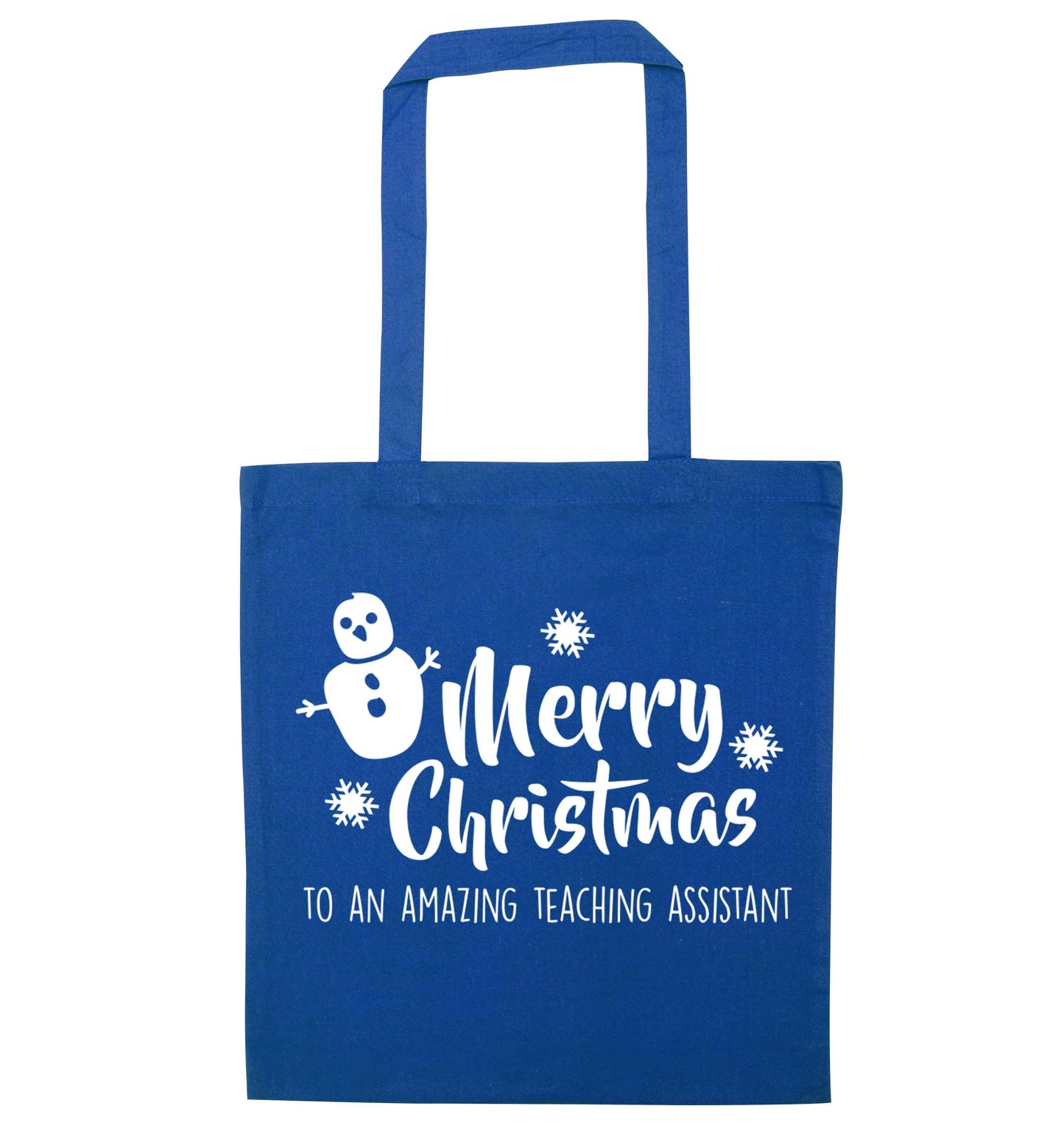 Merry christmas to my teacher blue tote bag