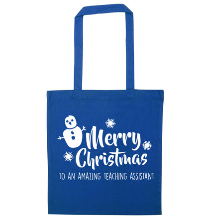 Merry christmas to my teacher blue tote bag