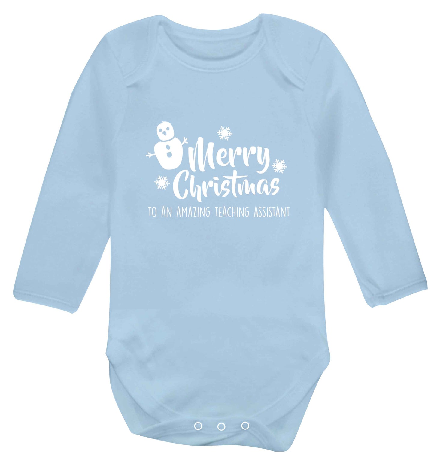 Merry christmas to my teacher baby vest long sleeved pale blue 6-12 months