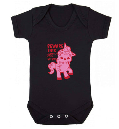 Beware this zombiecorn bites baby vest black 18-24 months