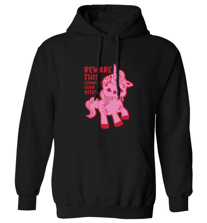 Beware this zombiecorn bites adults unisex black hoodie 2XL