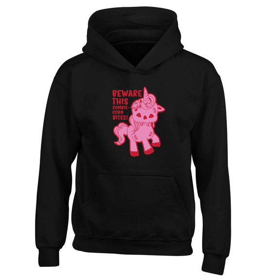Beware this zombiecorn bites children's black hoodie 12-13 Years