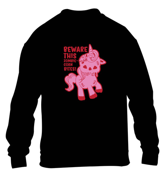 Beware this zombiecorn bites children's black sweater 12-13 Years