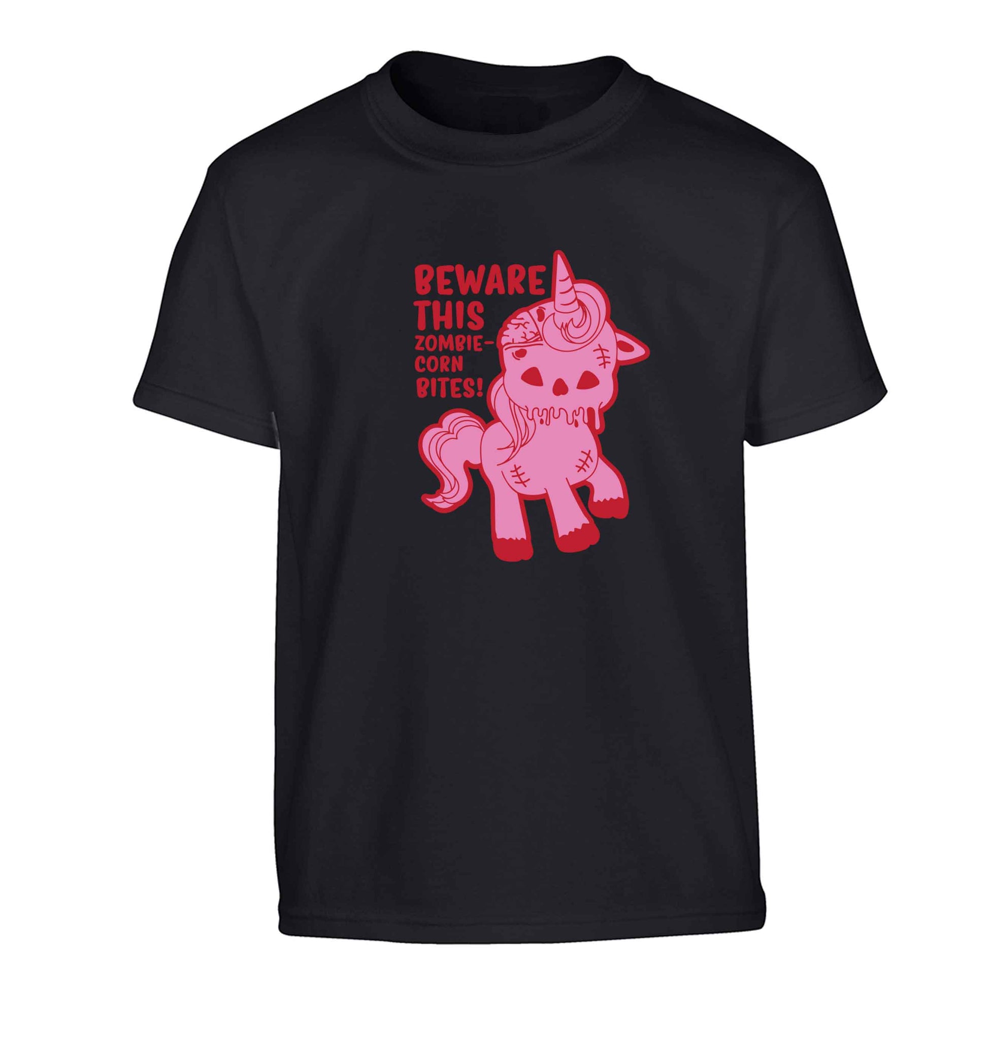 Beware this zombiecorn bites Children's black Tshirt 12-13 Years