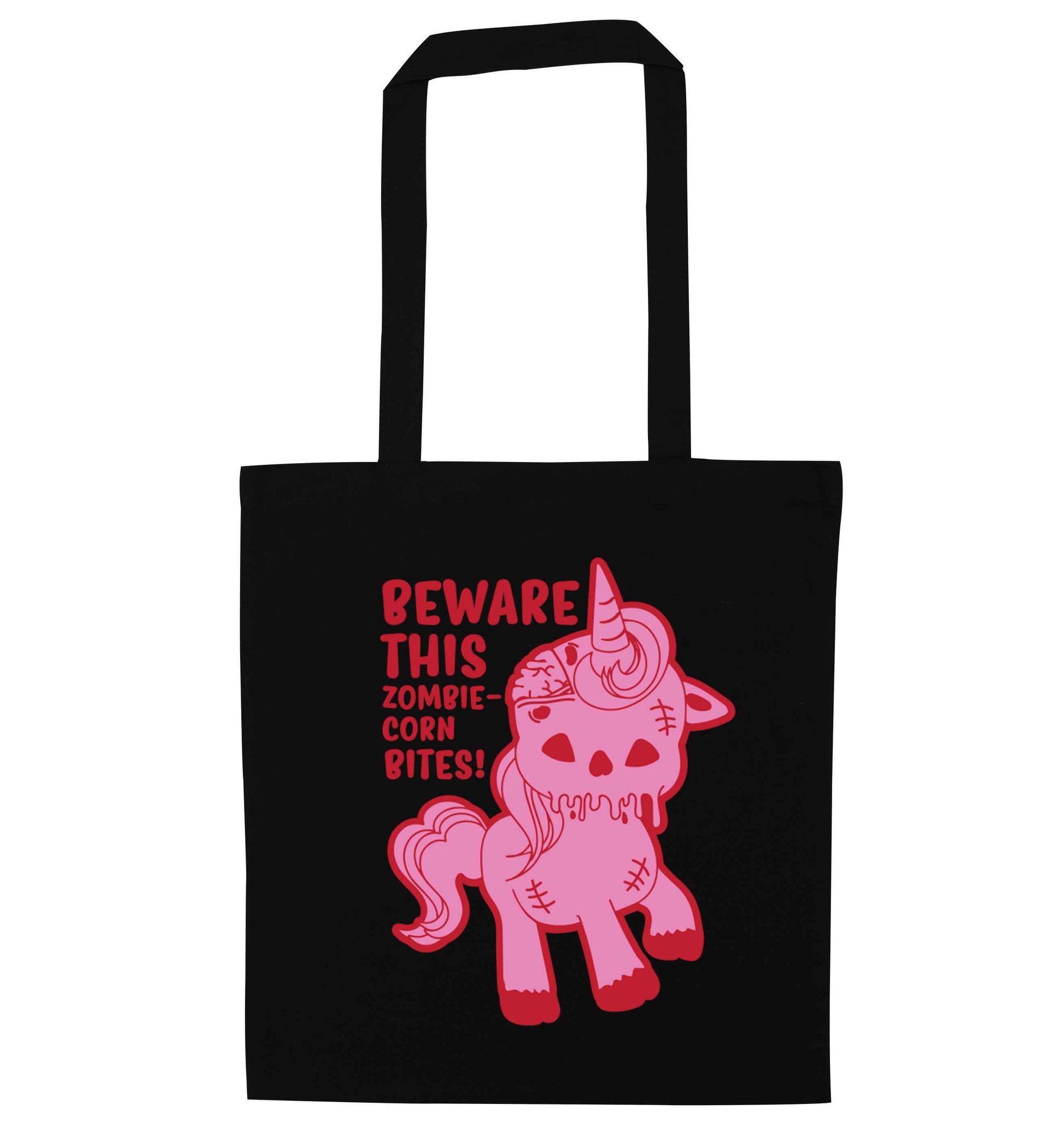 Beware this zombiecorn bites black tote bag