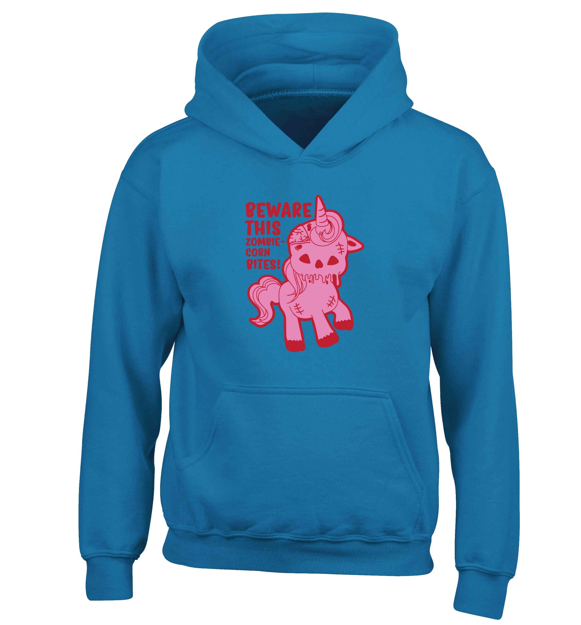 Beware this zombiecorn bites children's blue hoodie 12-13 Years
