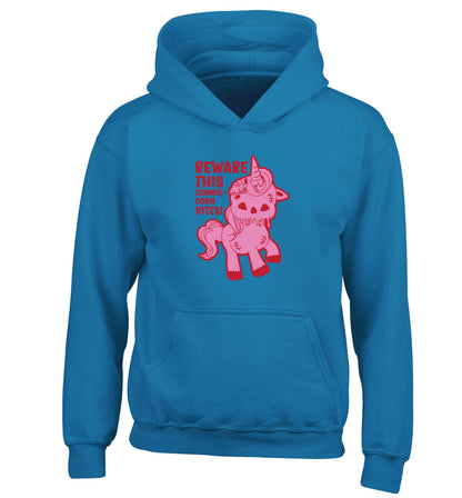 Beware this zombiecorn bites children's blue hoodie 12-13 Years